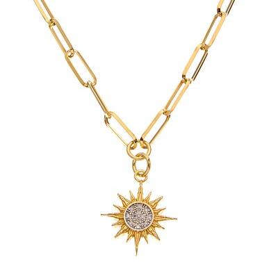 Diamond Sun Pendant on Paperclip Chain in 18k Gold Vermeil
