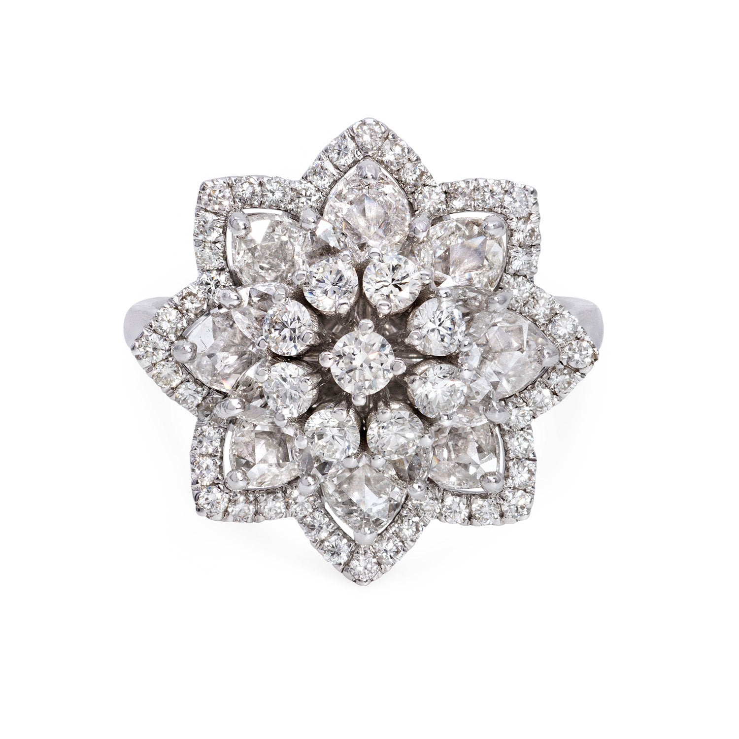The "Lily Ring" - Round Brilliant Cut Diamonds & Rose Cut Diamonds