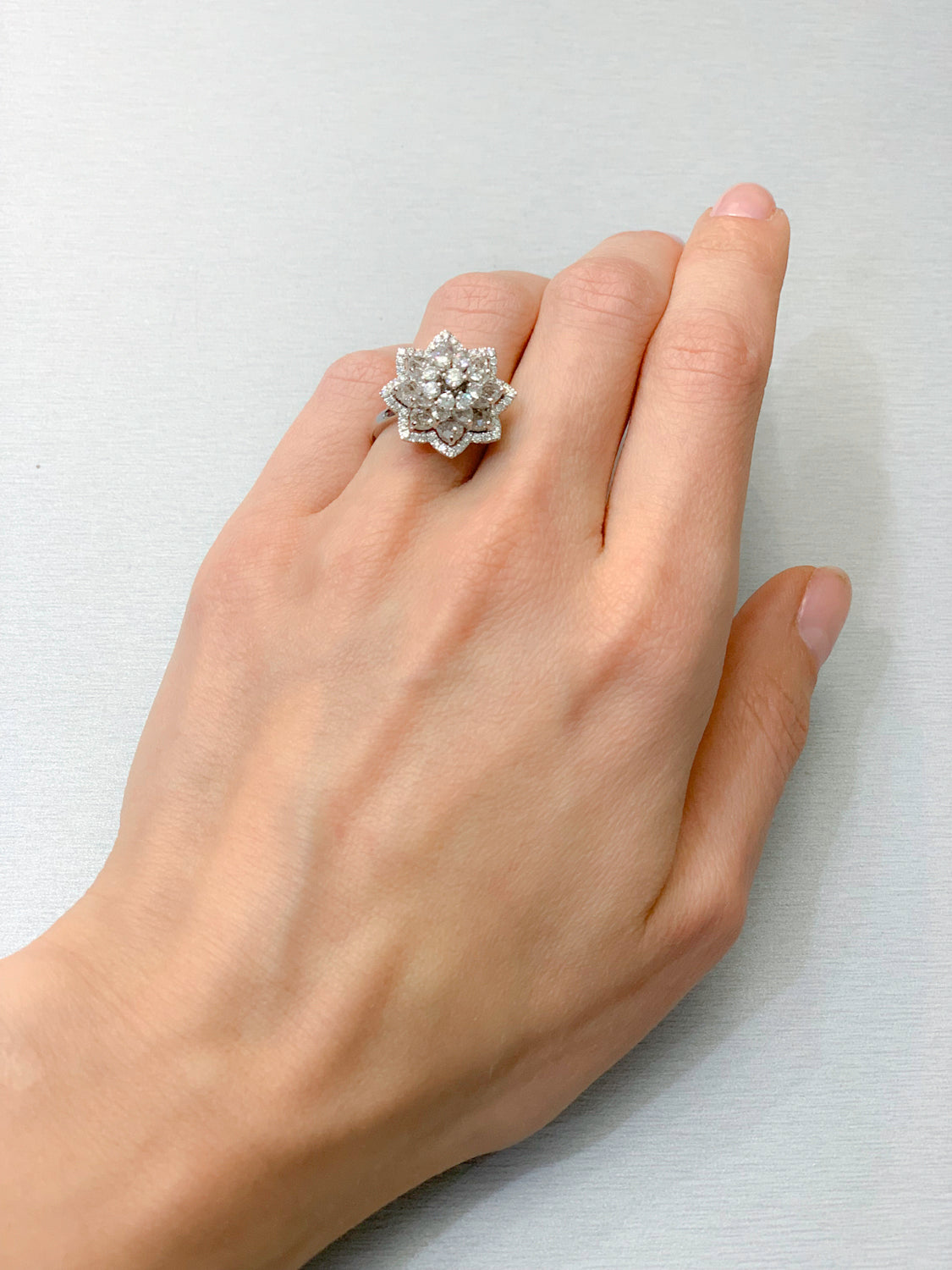 The "Lily Ring" - Round Brilliant Cut Diamonds & Rose Cut Diamonds