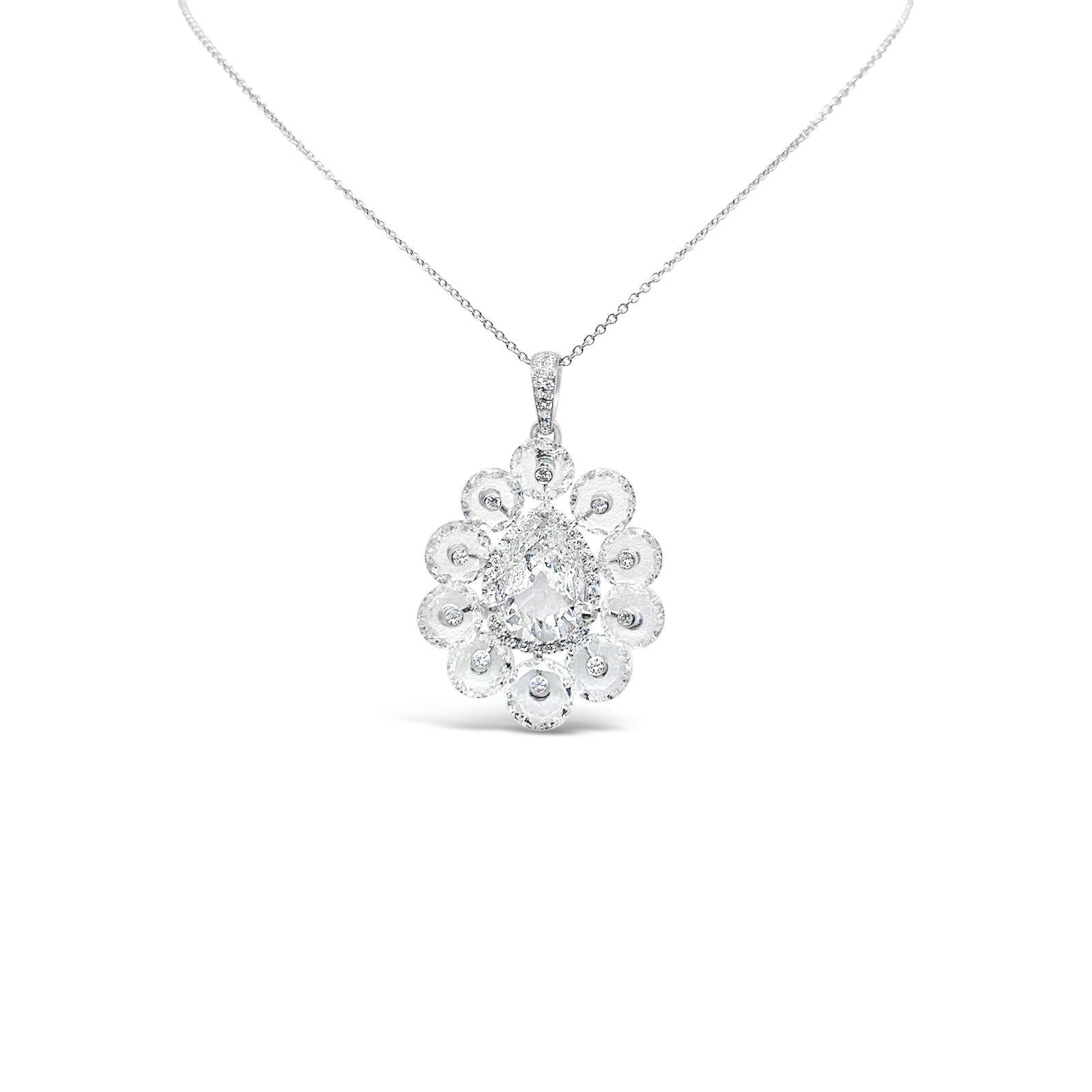 4.50 Carat Rose Cut and 2.40 Carat Pear Shaped Diamond 18K Gold Pendant