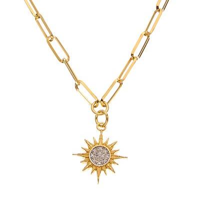 Diamond Sun Paper Clip Chain in 18K Vermeil