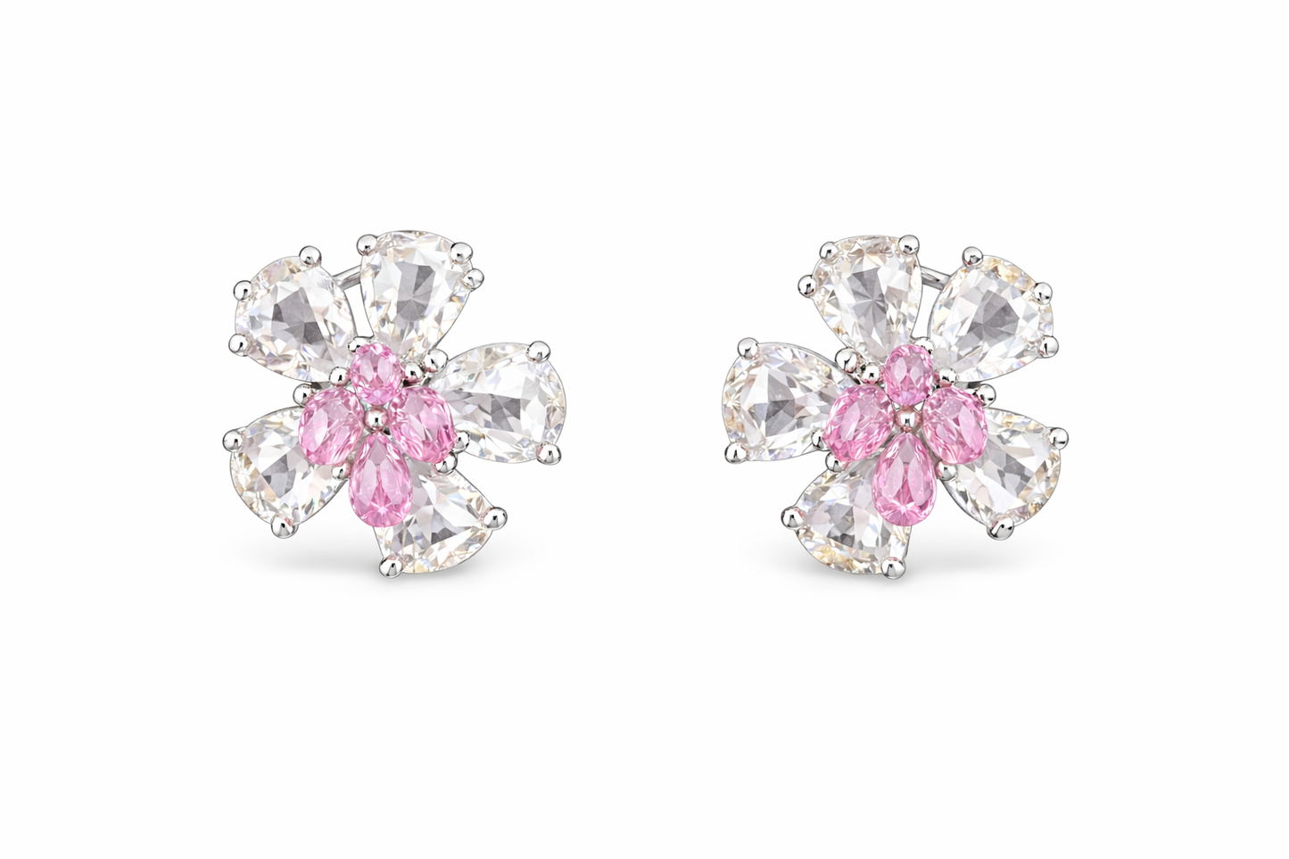 Aurelia stud earrings featuring rose-cut diamonds and pink tourmalines in 14k gold