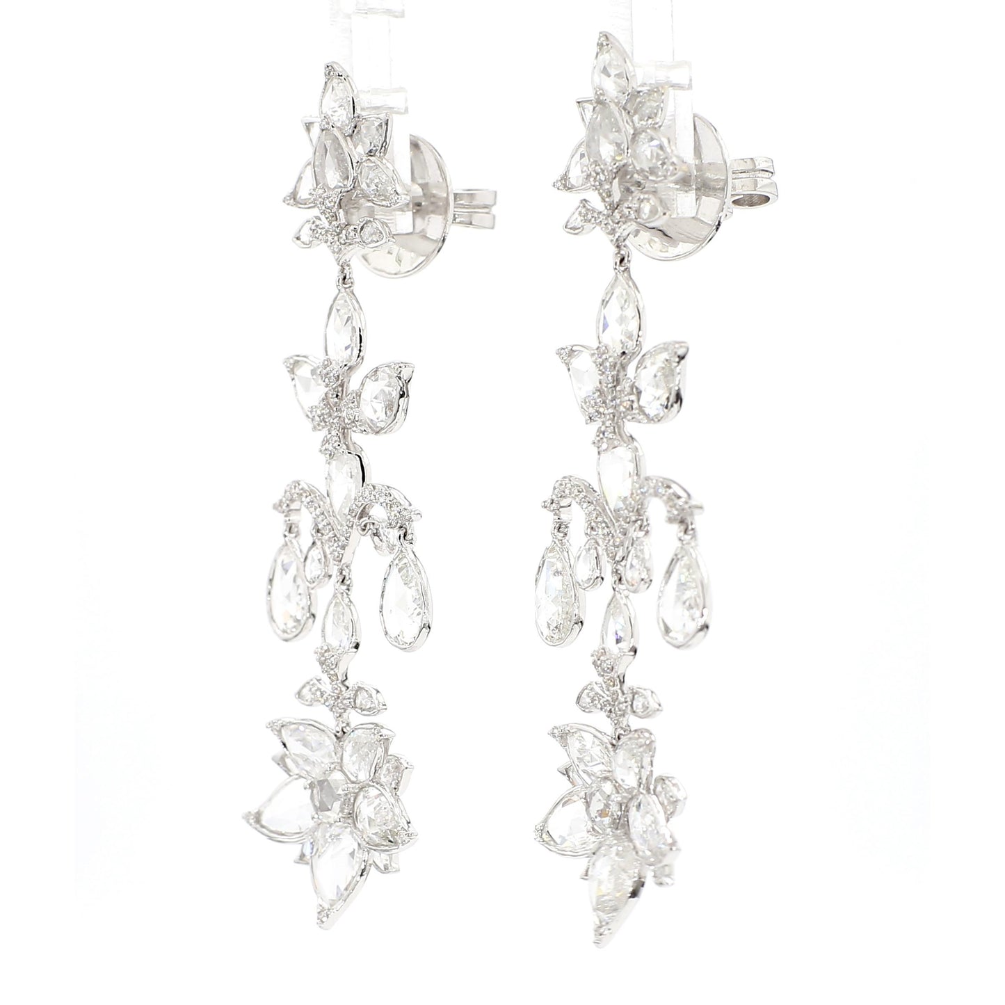 Side profile of the Aurelia rose-cut diamond chandelier earrings highlighting articulated setting