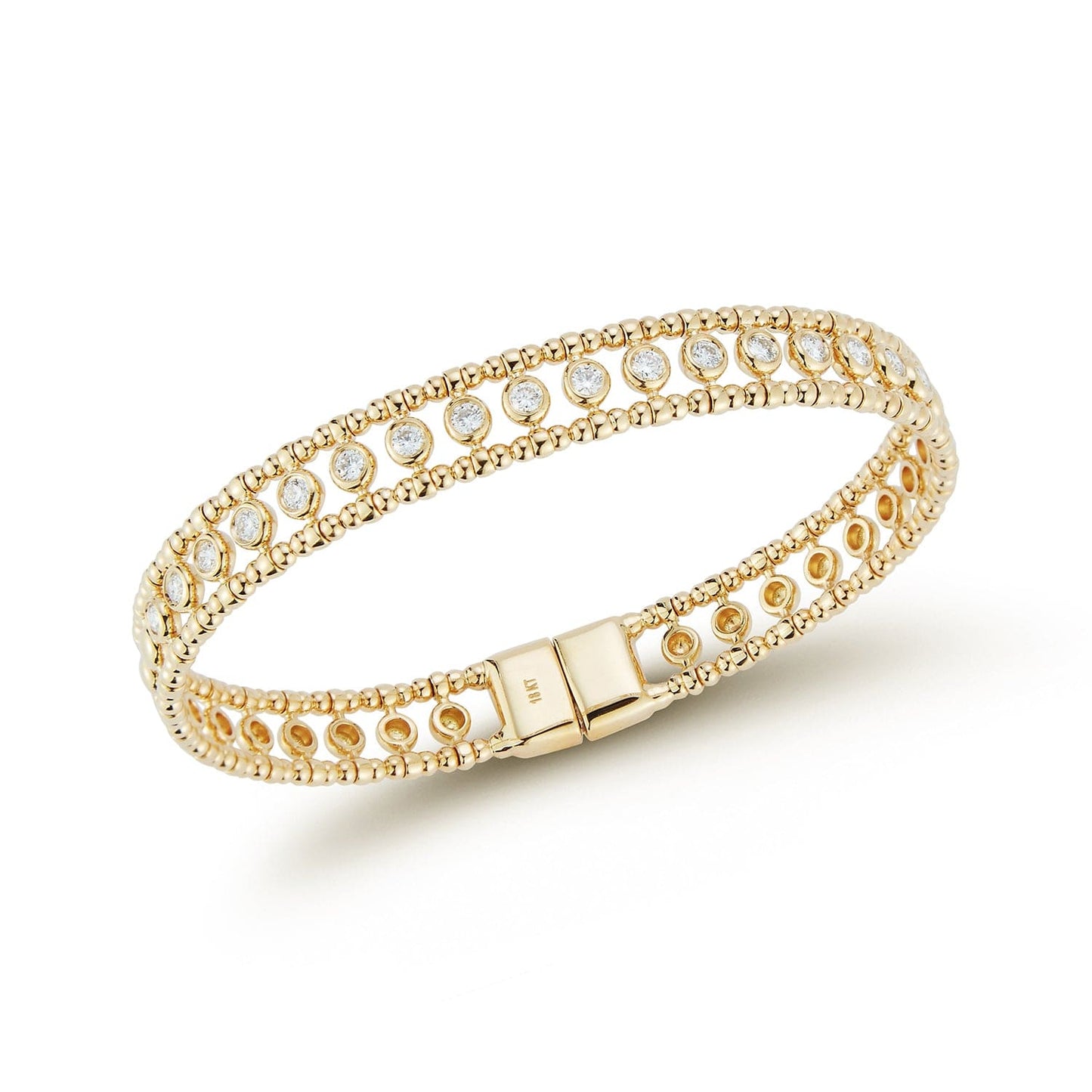 18K yellow gold beaded cuff bracelet with 0.67ct bezel-set natural diamonds by Laurenti New York
