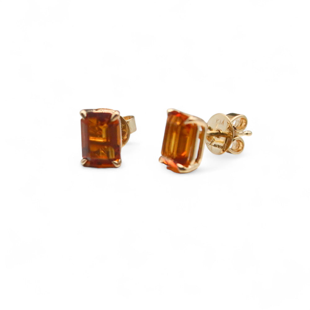 Laurenti bold 2ct emerald-cut citrine stud earrings in 14K yellow gold.