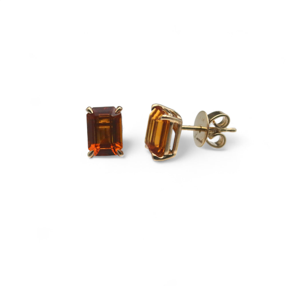 Laurenti bold 2ct emerald-cut citrine stud earrings in 14K yellow gold.