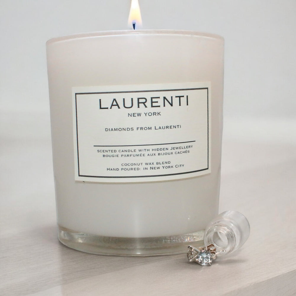 
                  
                    Laurenti Diamonds from Laurenti Candle - White candle with Hidden 1.00ct Lab Grown Diamond Stud Earrings.
                  
                