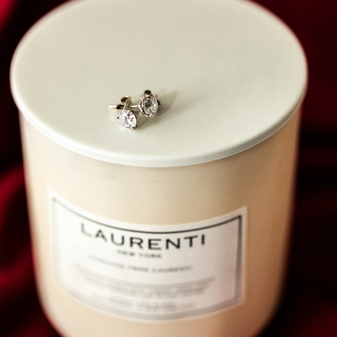 Laurenti Diamonds from Laurenti Candle - Creme Candle with Hidden 1.00ct Lab Grown Diamond Stud Earrings.