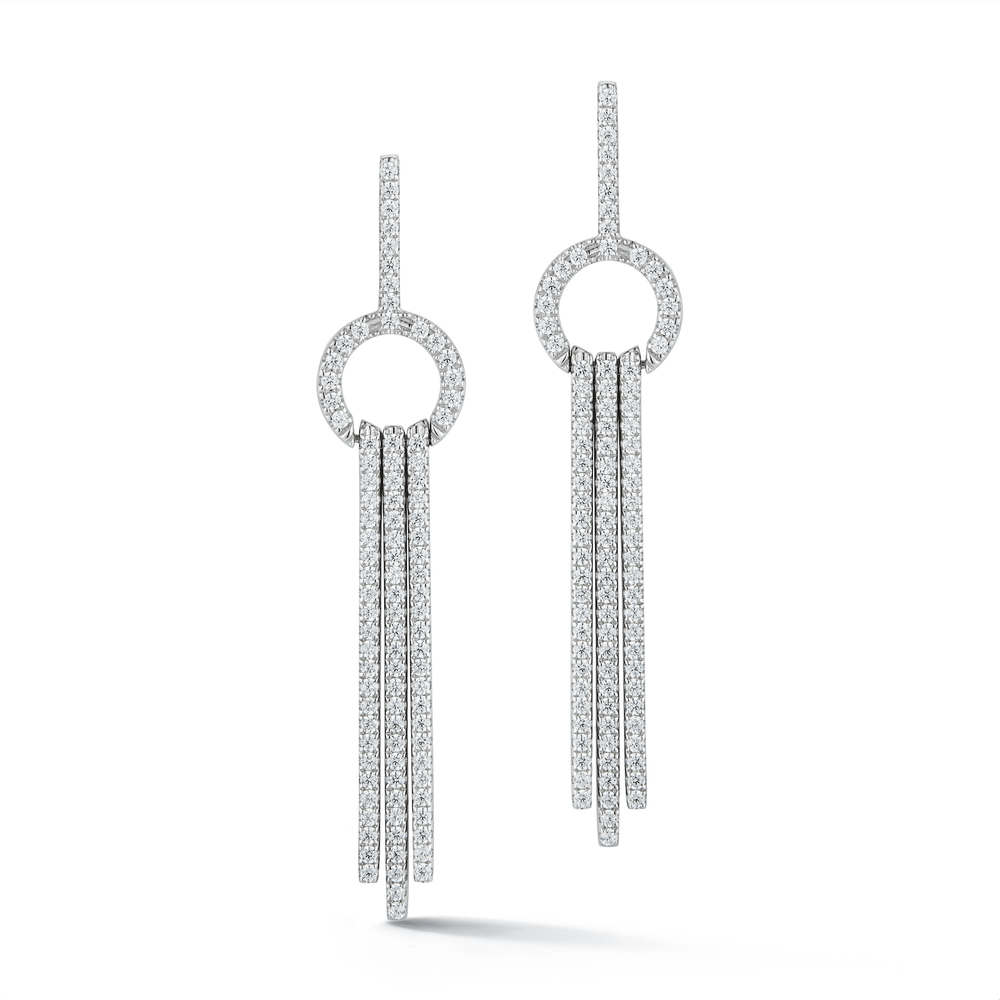 14K white gold diamond cascade earrings with 1.55 carats of pavé-set diamonds by Laurenti New York