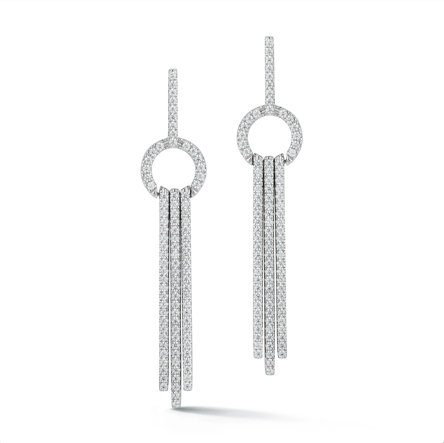 14K white gold diamond cascade earrings with 1.55 carats of pavé-set diamonds by Laurenti New York