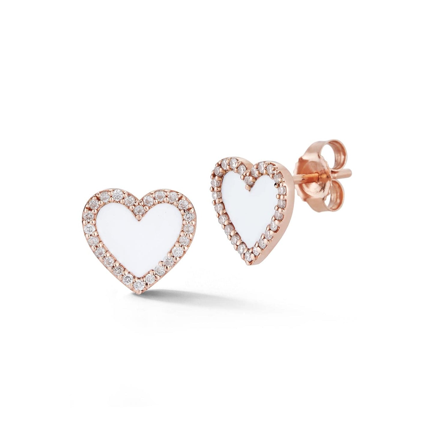 Laurenti New York  14K rose gold enamel heart earrings with pavé diamonds by Laurenti New York Enamel Studs