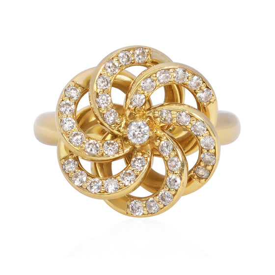 Camellia Diamond Cocktail Ring 14k Yellow Gold