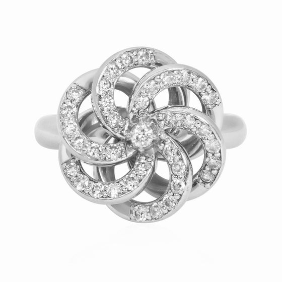 Camellia Diamond Cocktail Ring 14k White Gold