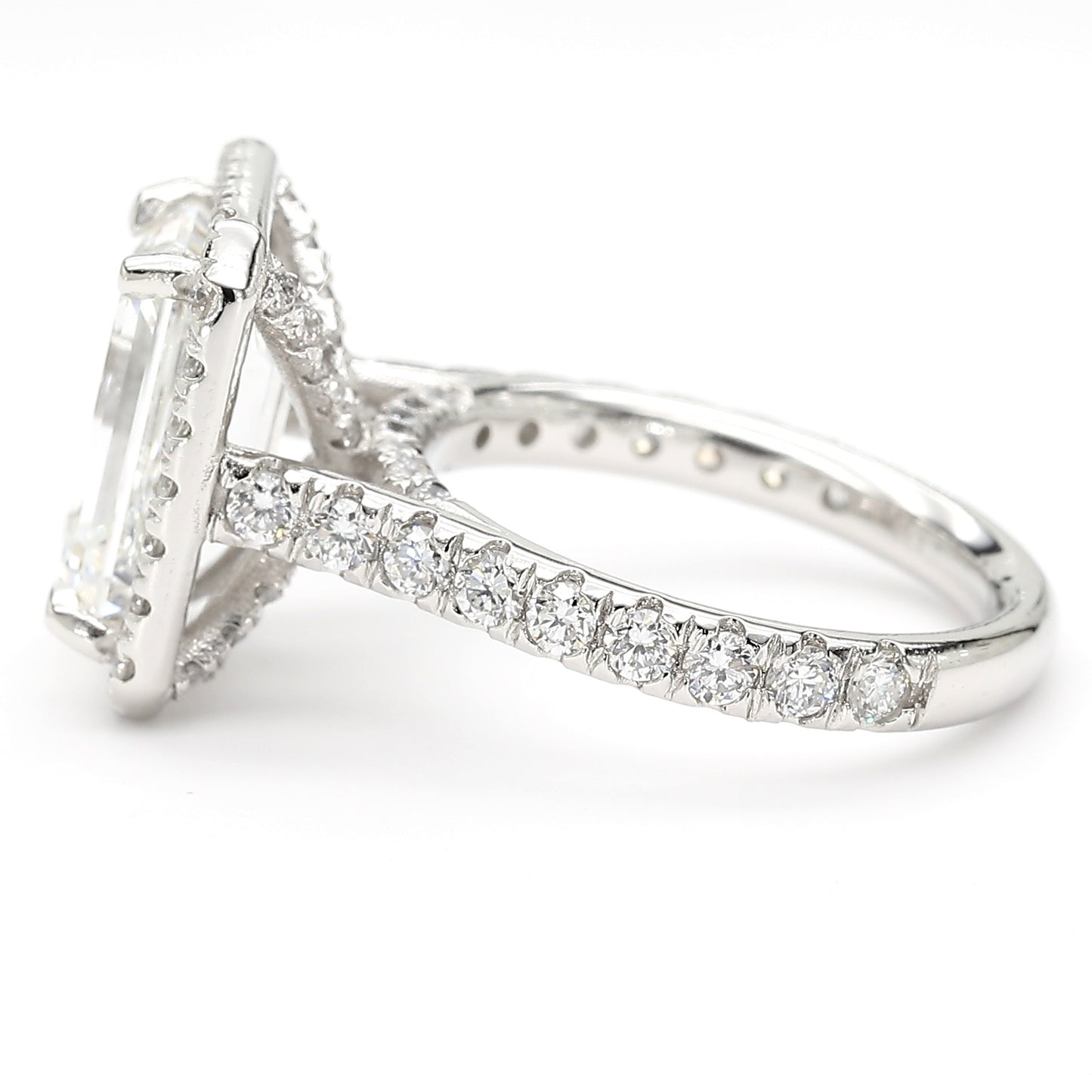 Close-up of cathedral-style setting with diamond details