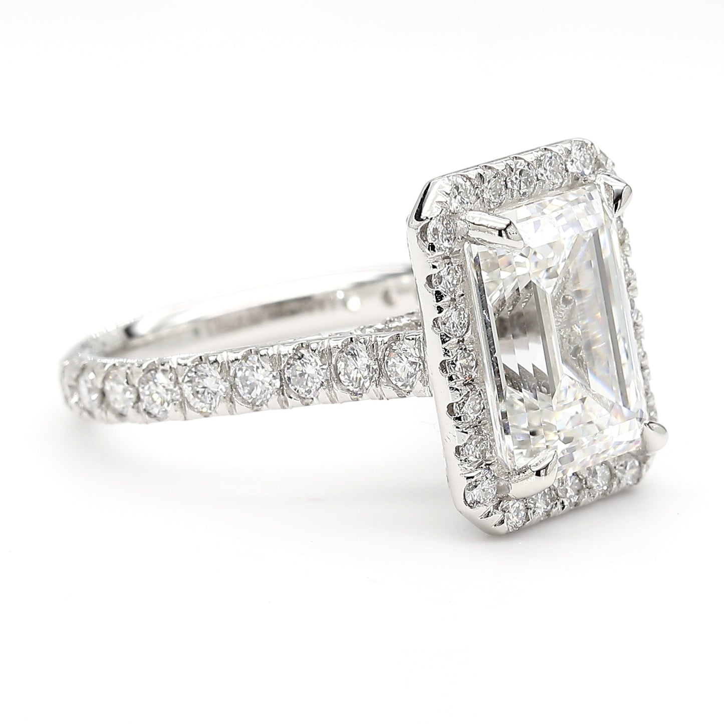 Angled view showcasing 4ct emerald diamond’s brilliance
