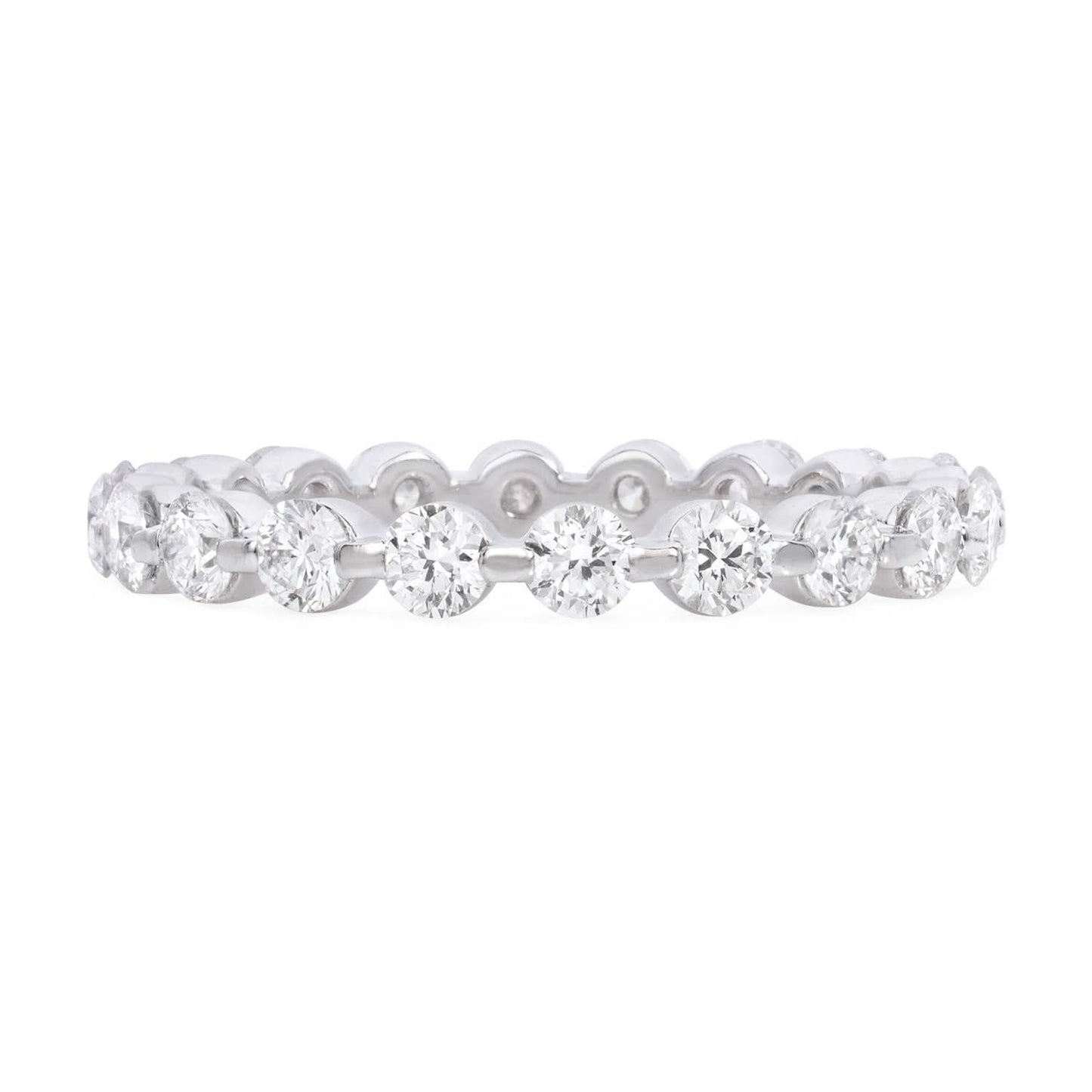 14K white gold eternity band with round brilliant diamonds in shared prong setting by Laurenti New York