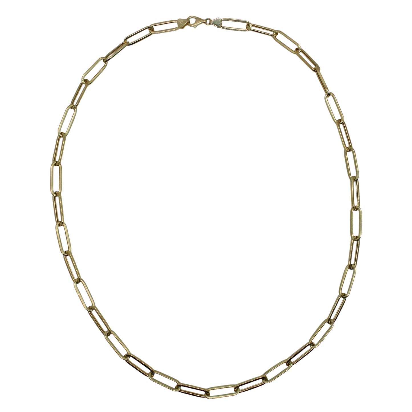 Laurenti 14k yellow gold paperclip chain necklace with squared links and lobster clasp, 18-inch length