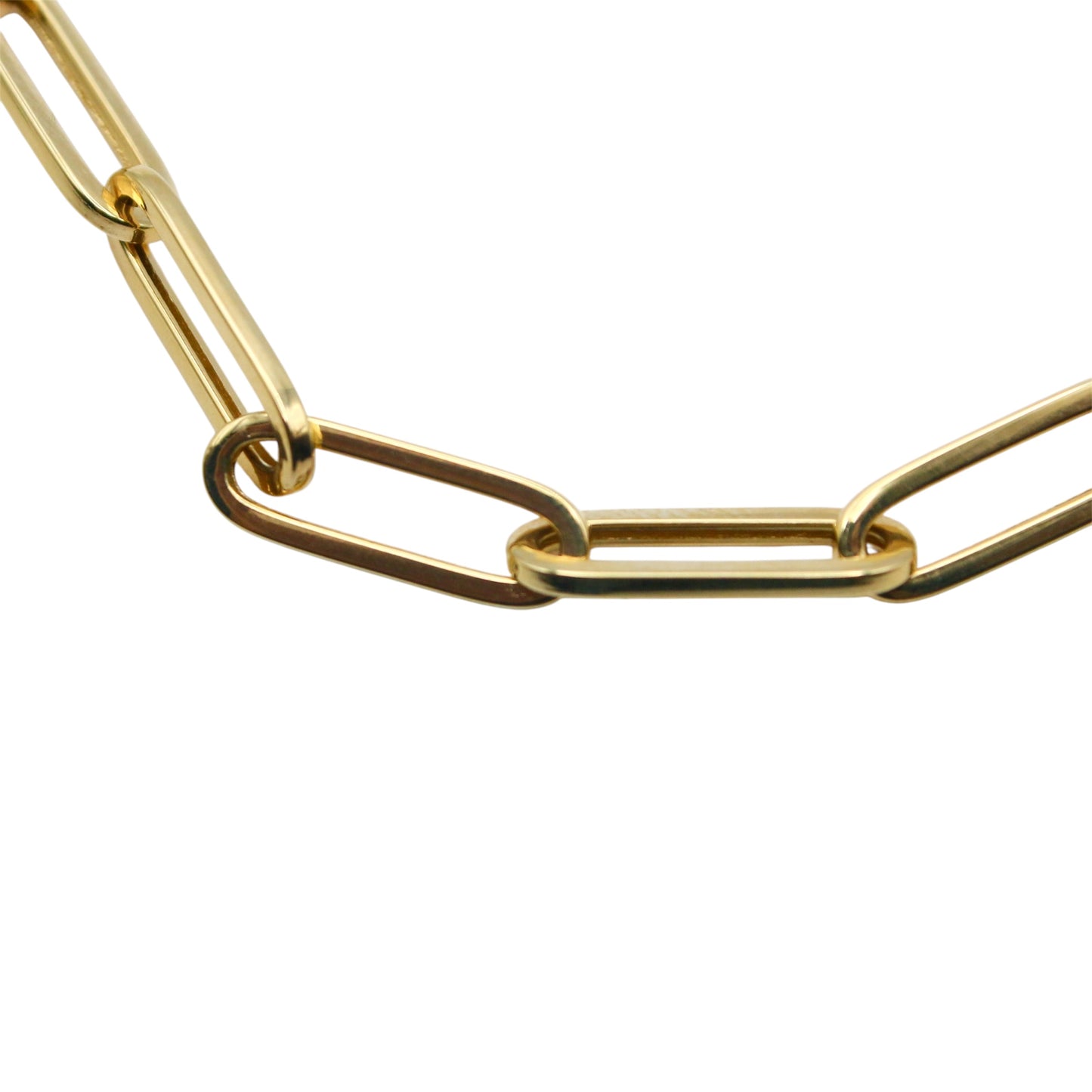 Laurenti 14k yellow gold paperclip chain necklace with squared links and lobster clasp, 16-inch length