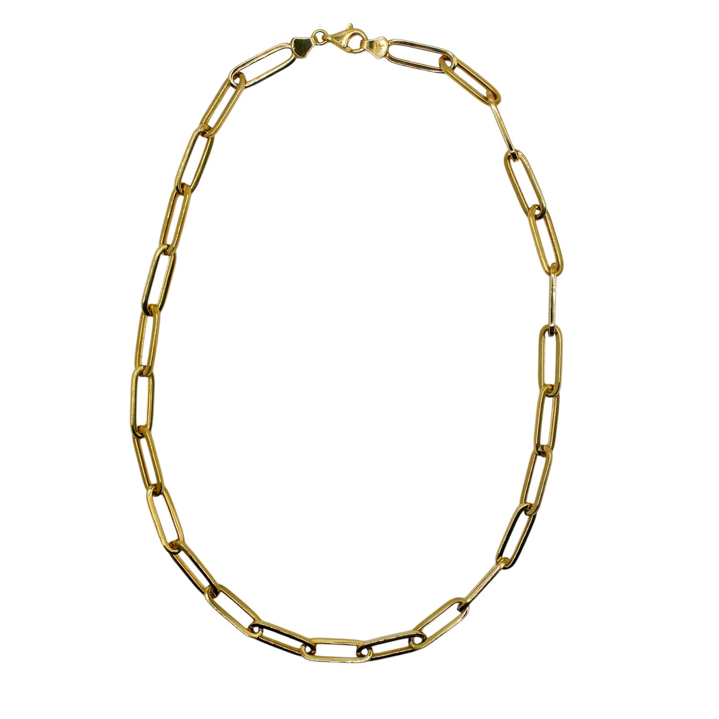 Laurenti 14k yellow gold paperclip chain necklace with squared links and lobster clasp, 16-inch length