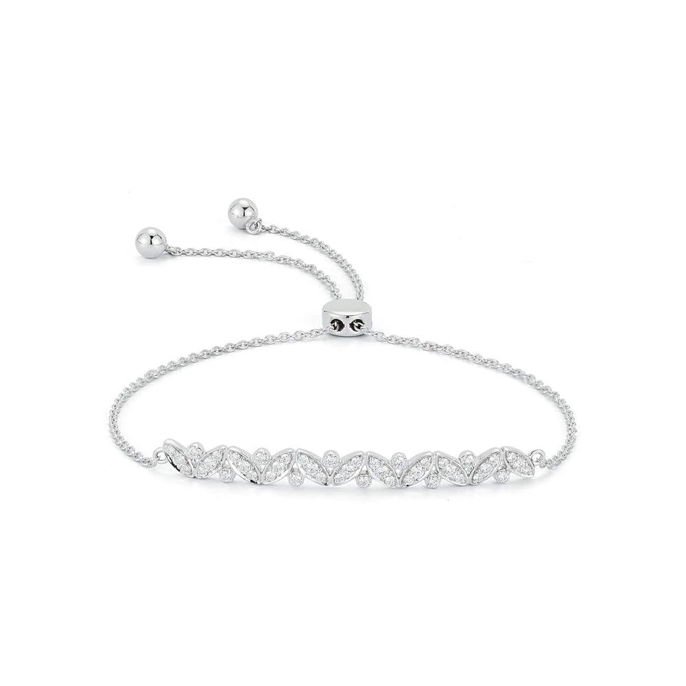 14K gold adjustable bracelet with 0.40ct pavé diamond leaf design by Laurenti New York