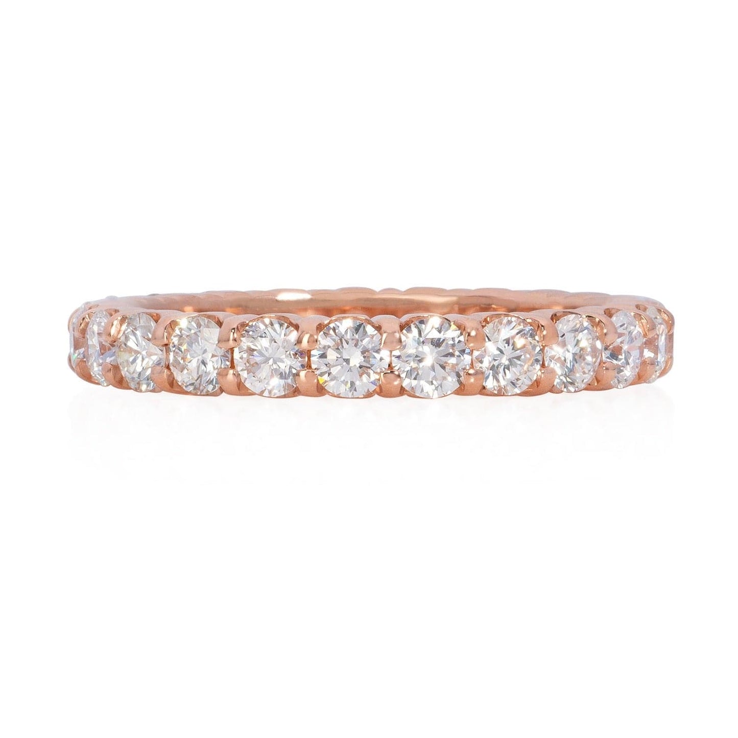 14K Rose Gold Diamond Eternity Band options featuring shared prong-set round brilliant diamonds.