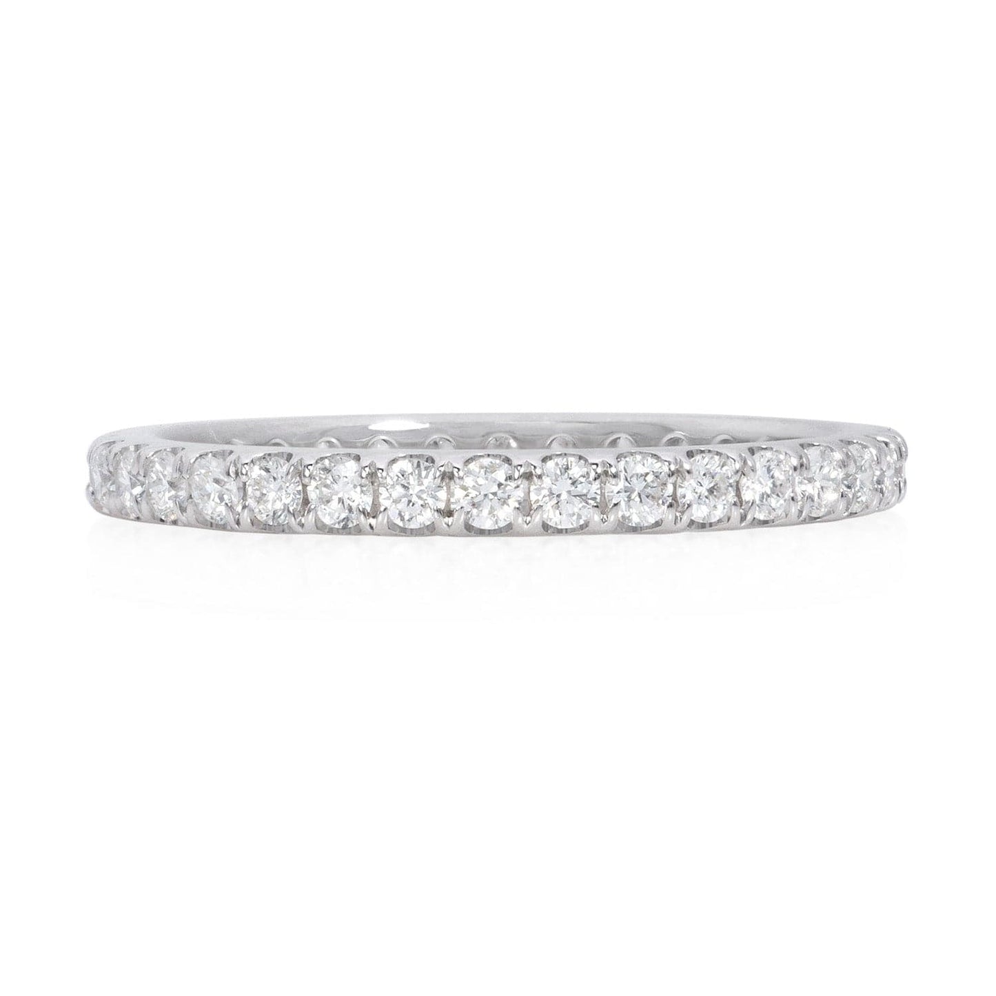 14K White Gold 0.59ct Diamond Eternity Band featuring shared prong-set round brilliant diamonds.
