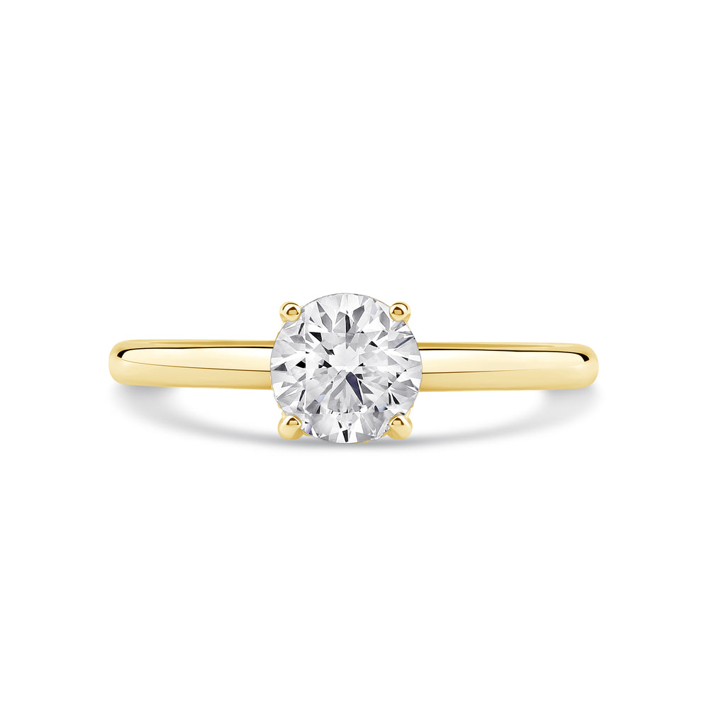 
                  
                    Gold ring with a clear gemstone on a white background
                  
                