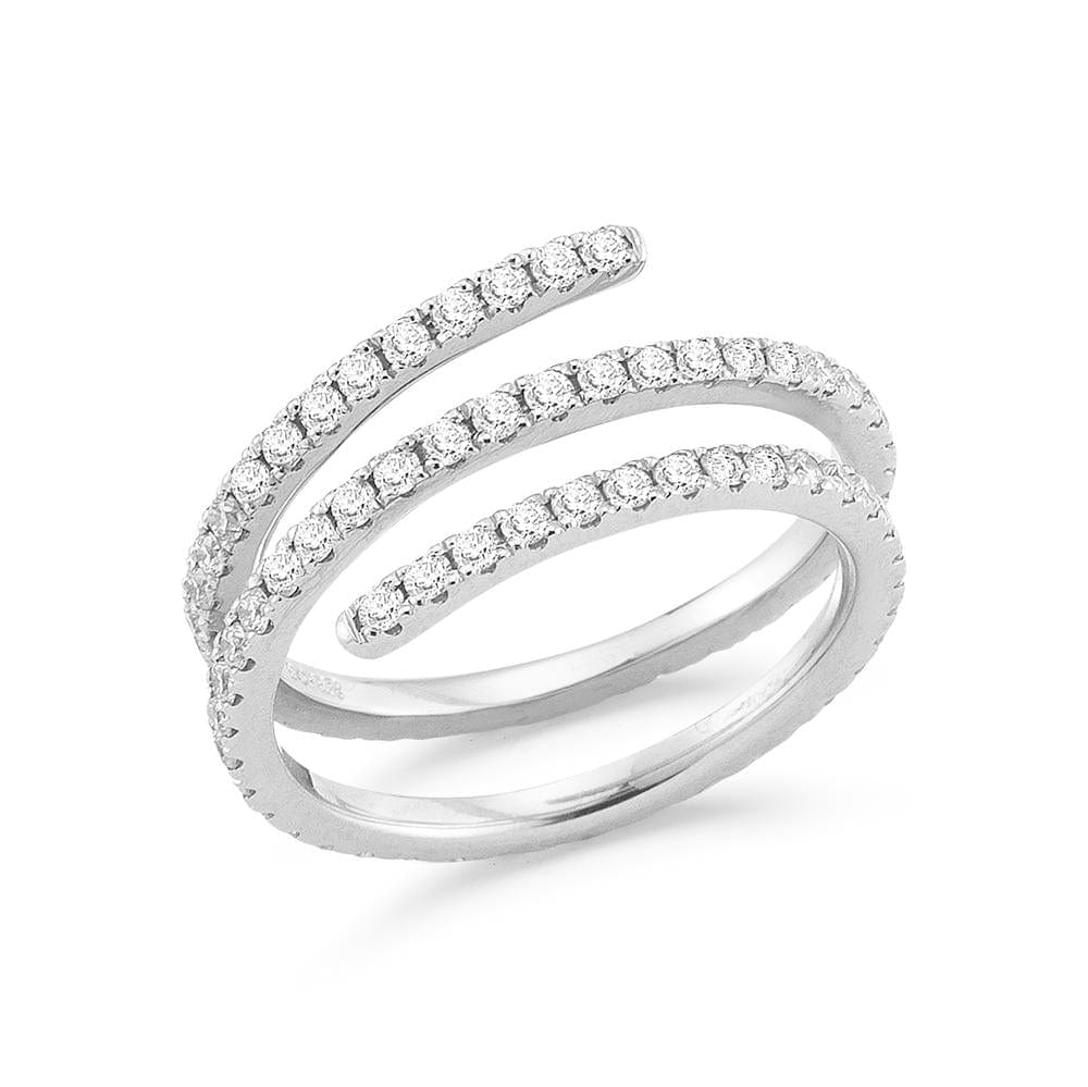 14k gold wrap ring featuring pavé-set natural diamonds in a modern, coiled design by Laurenti New York.
