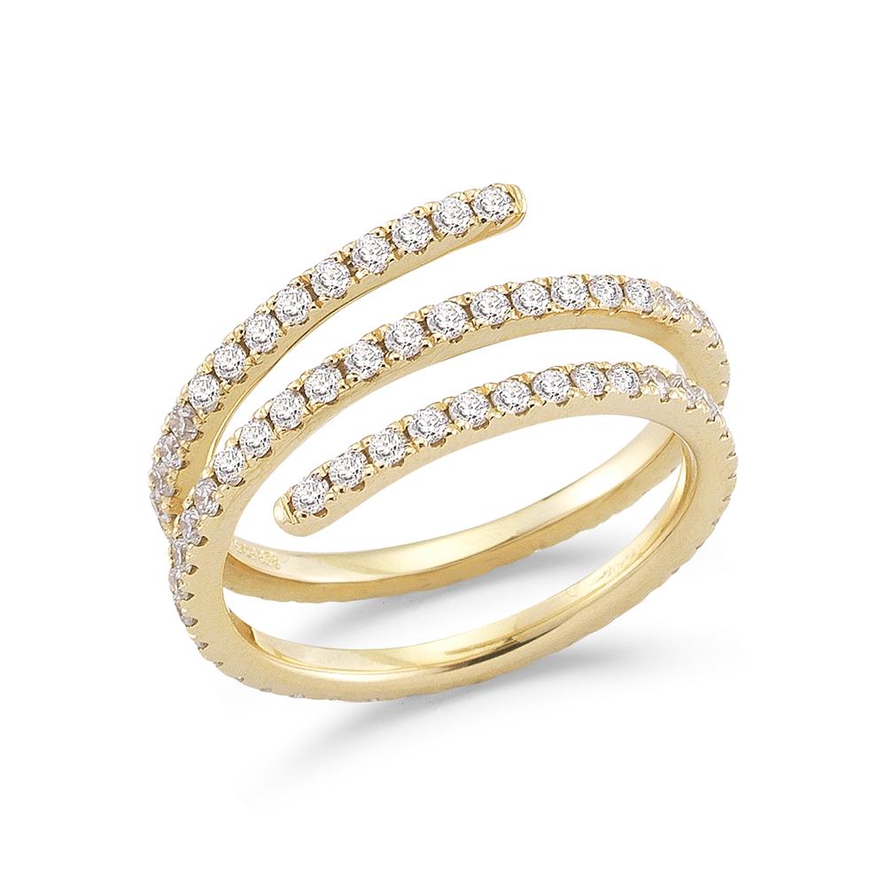 14k gold wrap ring featuring pavé-set natural diamonds in a modern, coiled design by Laurenti New York.