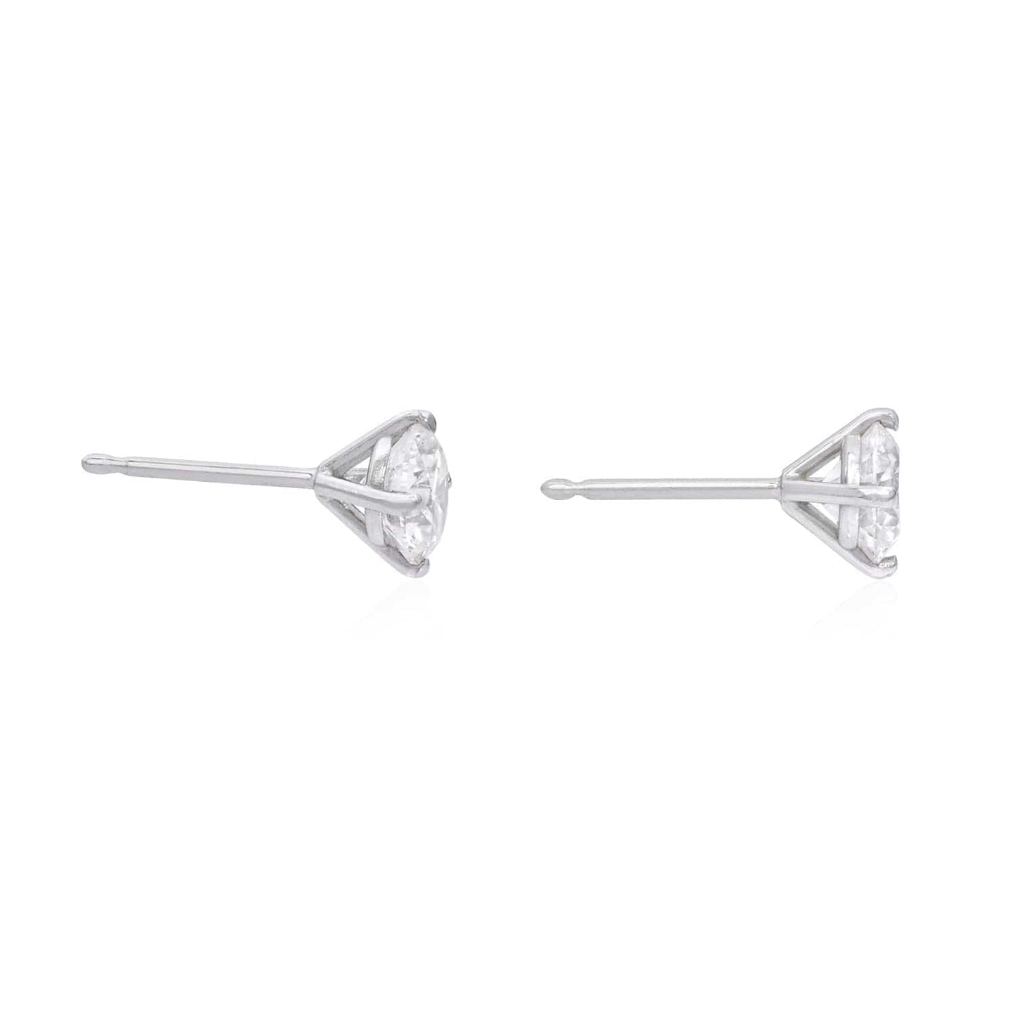 Side profile of 1.00ct diamond stud earrings in 14K white gold with prong setting