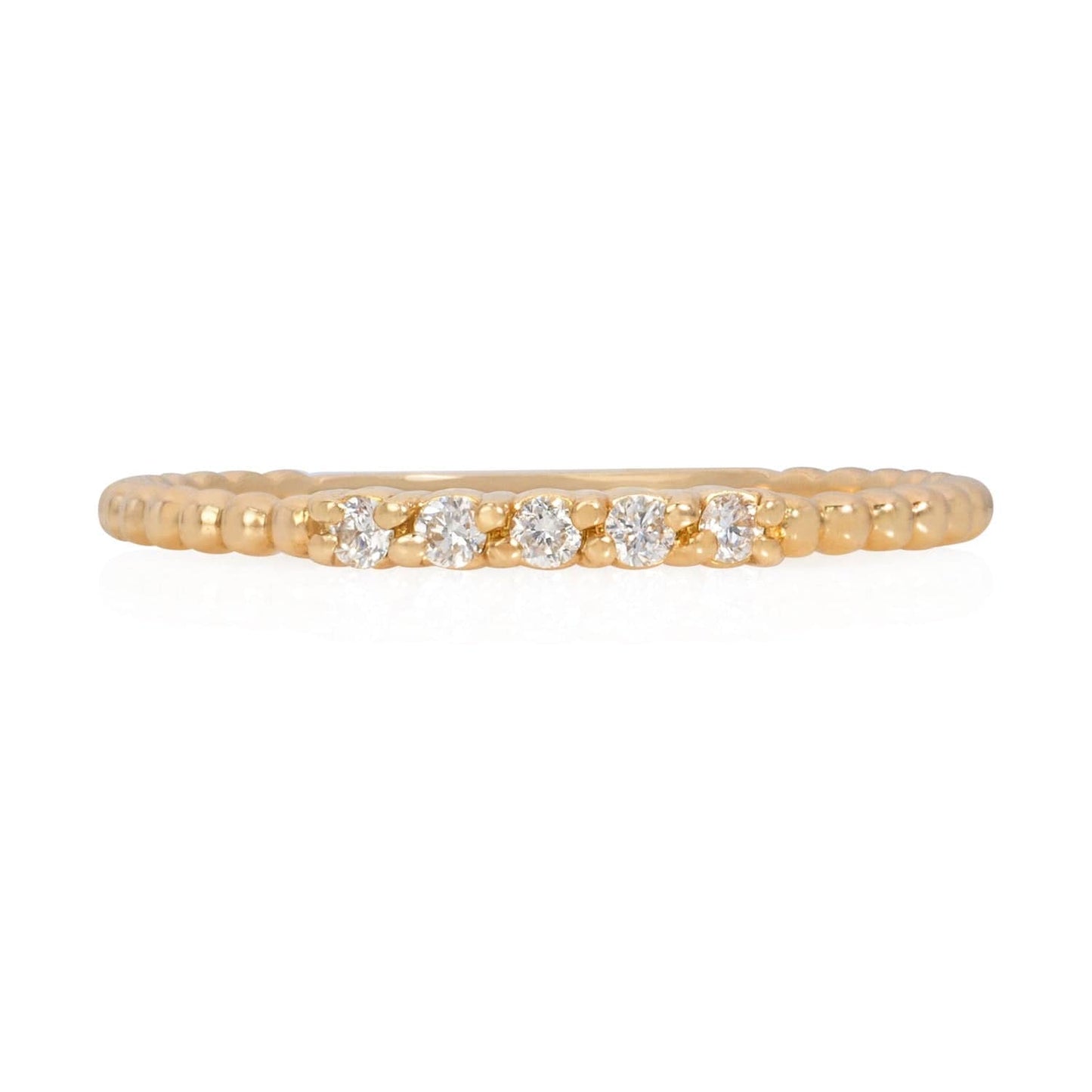 Laurenti 5 Stone Diamond Beaded Ring in 14K Yellow Gold with round brilliant diamonds.