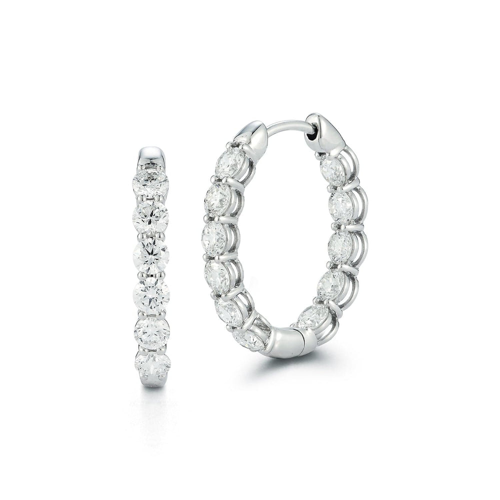 2.00 Carat Diamond Hoop Earrings in 14K White Gold featuring round brilliant diamonds set inside and out