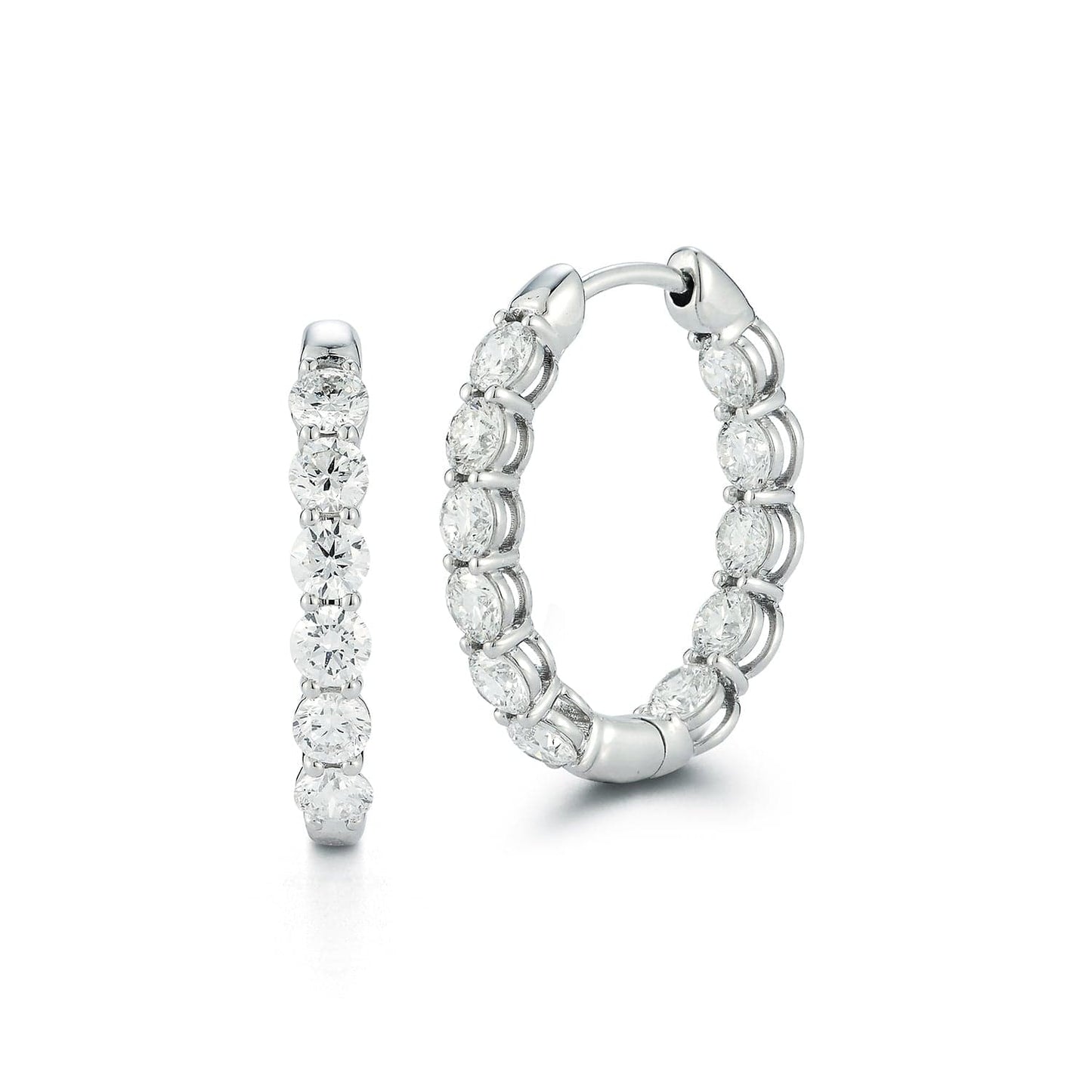 2.00 Carat Diamond Hoop Earrings in 14K White Gold featuring round brilliant diamonds set inside and out