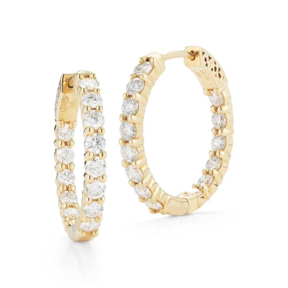 2.00 Carat Diamond Hoop Earrings in 14K Yellow Gold featuring round brilliant diamonds set inside and out