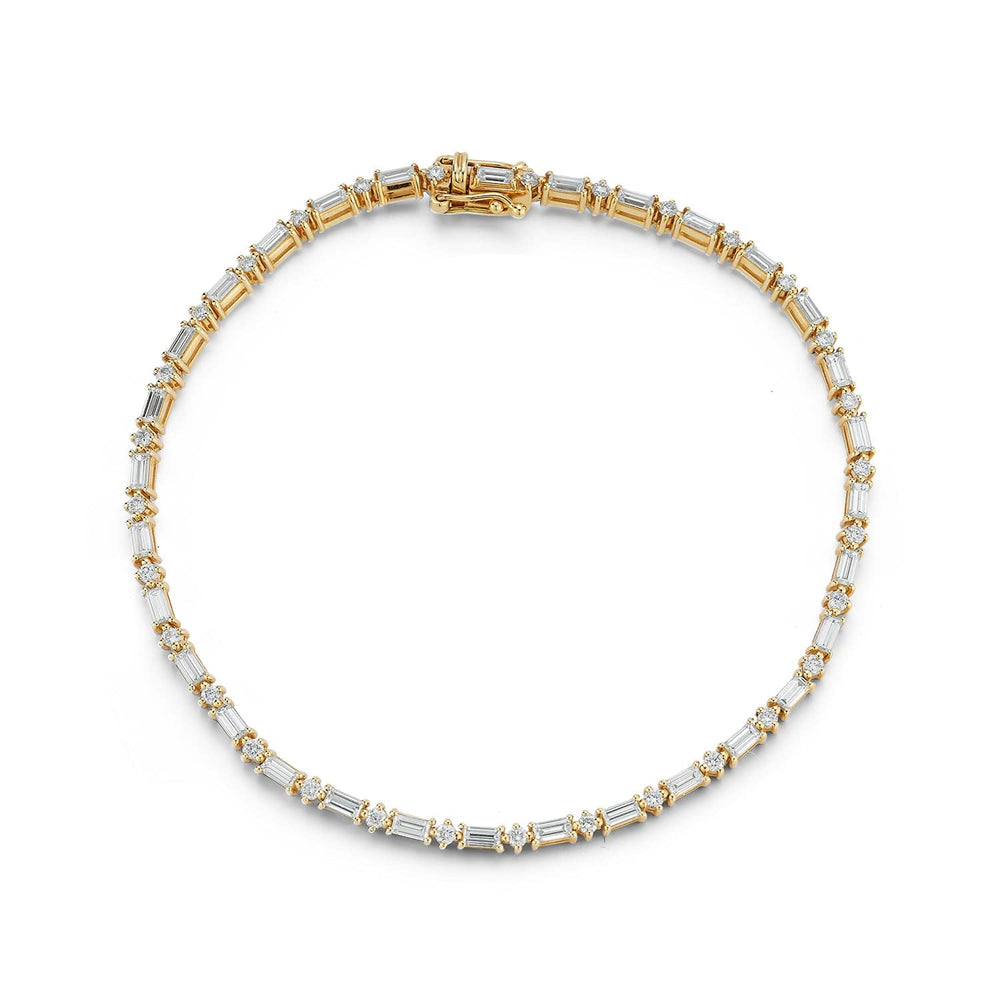 14k Yellow Gold Round and Baguette Diamond Tennis Bracelet – 1.82 Carats