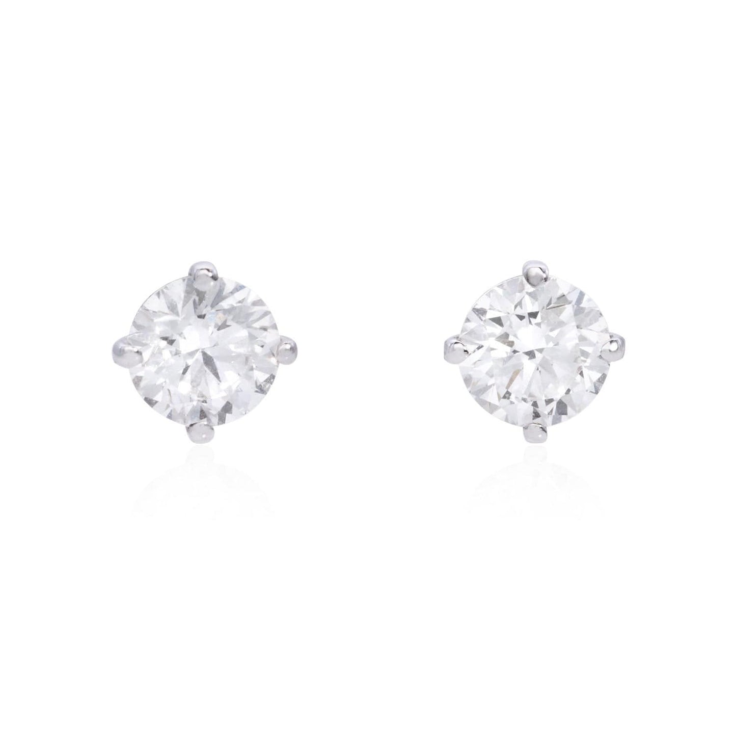 14K white gold diamond stud earrings with round brilliant diamonds by Laurenti New York