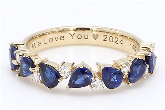 Natural Pear Shape Sapphire and Round Diamond Half Eternity Ring in 14k Yellow Gold - Radiant Elegance