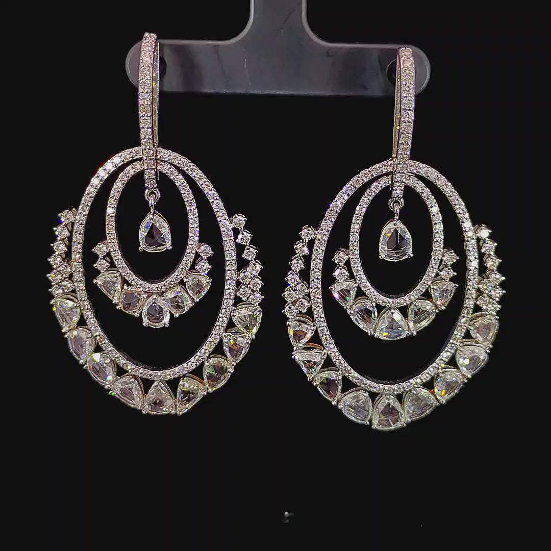 8.2 Carat Rosecut Diamond & 3.02 Carat Round Diamond Drop Earrings - 2 Pieces