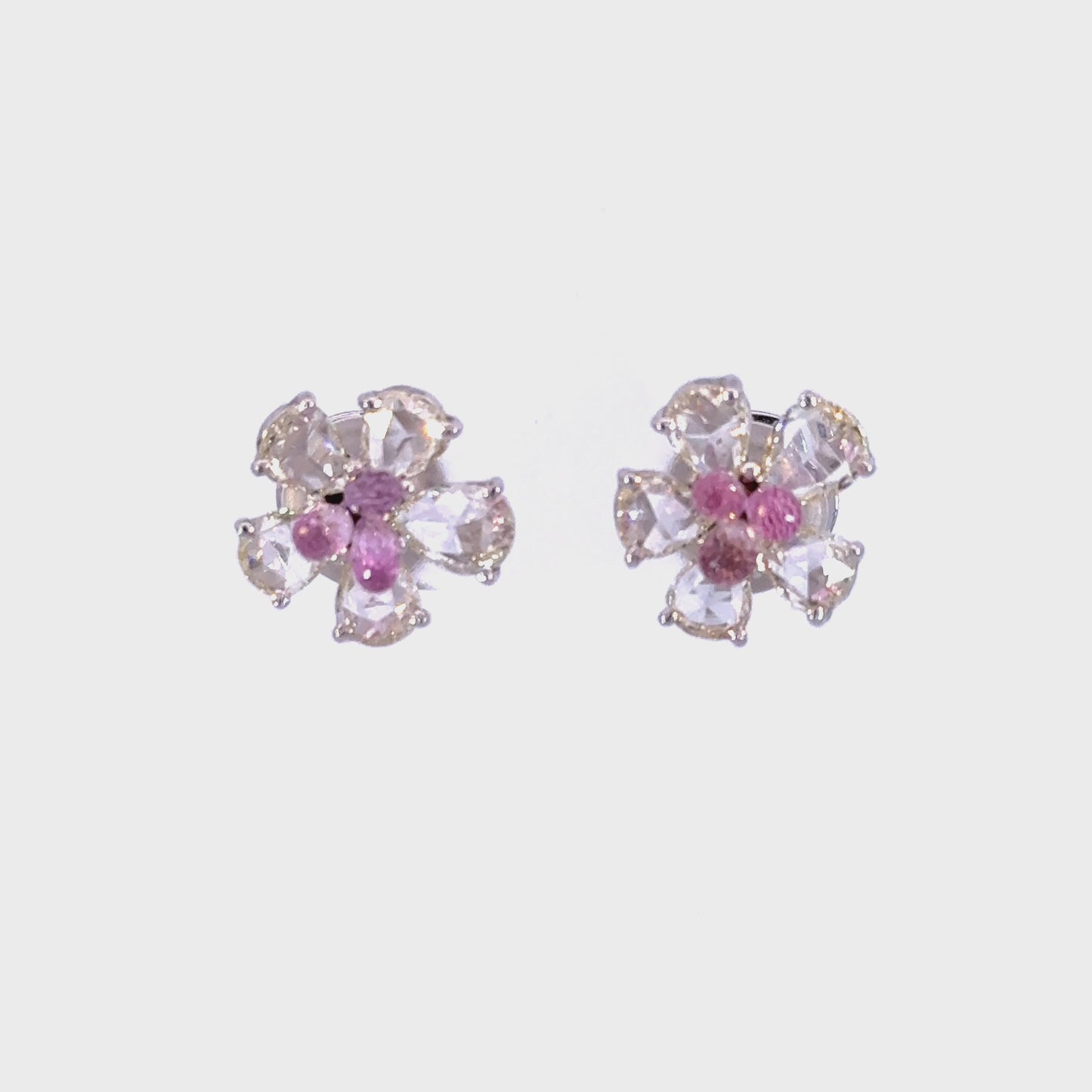 2 Carat Pink Tourmaline 2.38 Carat Rose Cut Diamond Studs