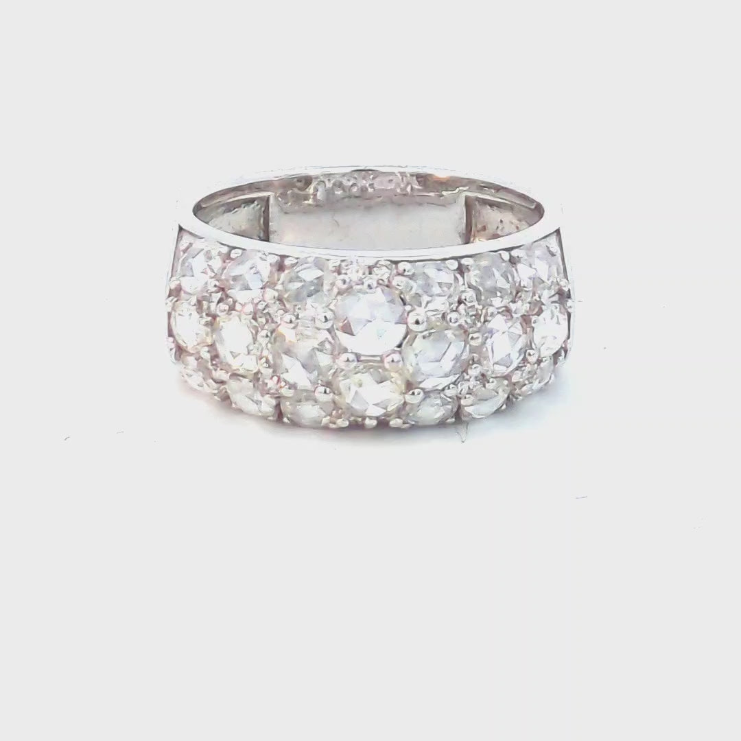 7.29 Carat Rose Cut Cluster Ring 18K Gold, Size 6.5