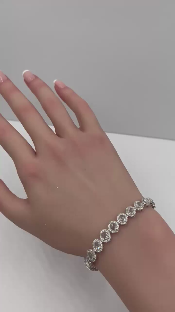 6.50 Carat Rose Cut and Round Brilliant Cut Diamond Tennis Halo Bracelet