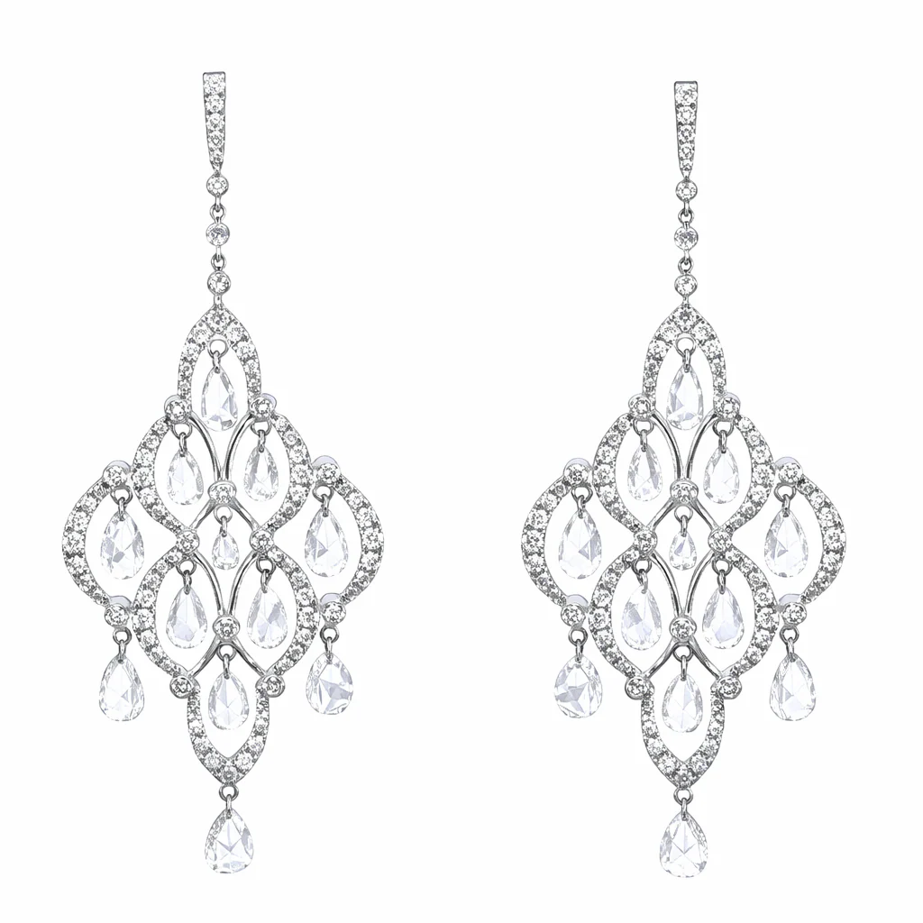 Rose Cut Diamond Drop Earrings, front view