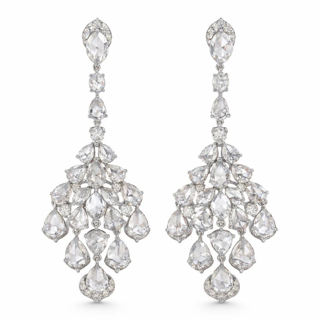 Aurelia Rose-Cut Diamond Chandelier Earrings, front view