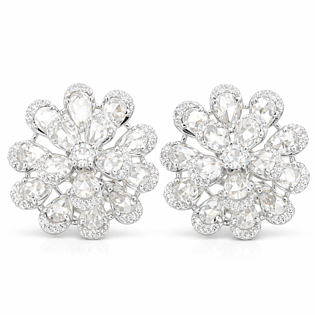 Aurelia Rose-Cut Diamond Floral Earrings, front view