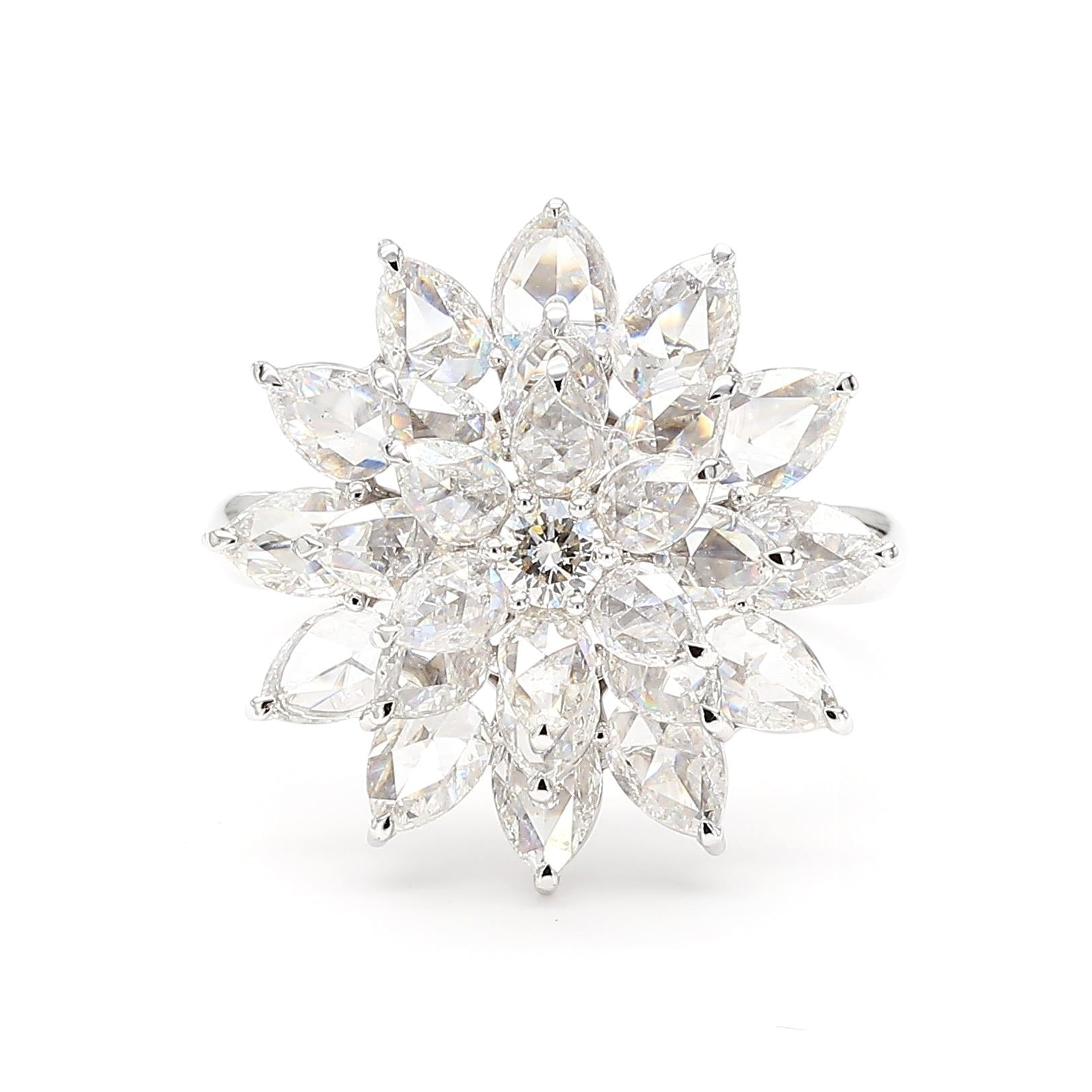Rose-Cut Diamond Floral Ring, front view