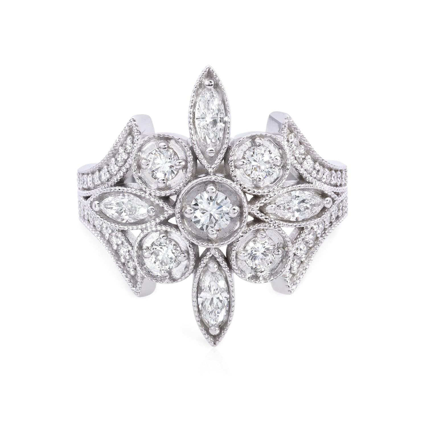 Vela Diamond Ring in 14k White Gold, front view