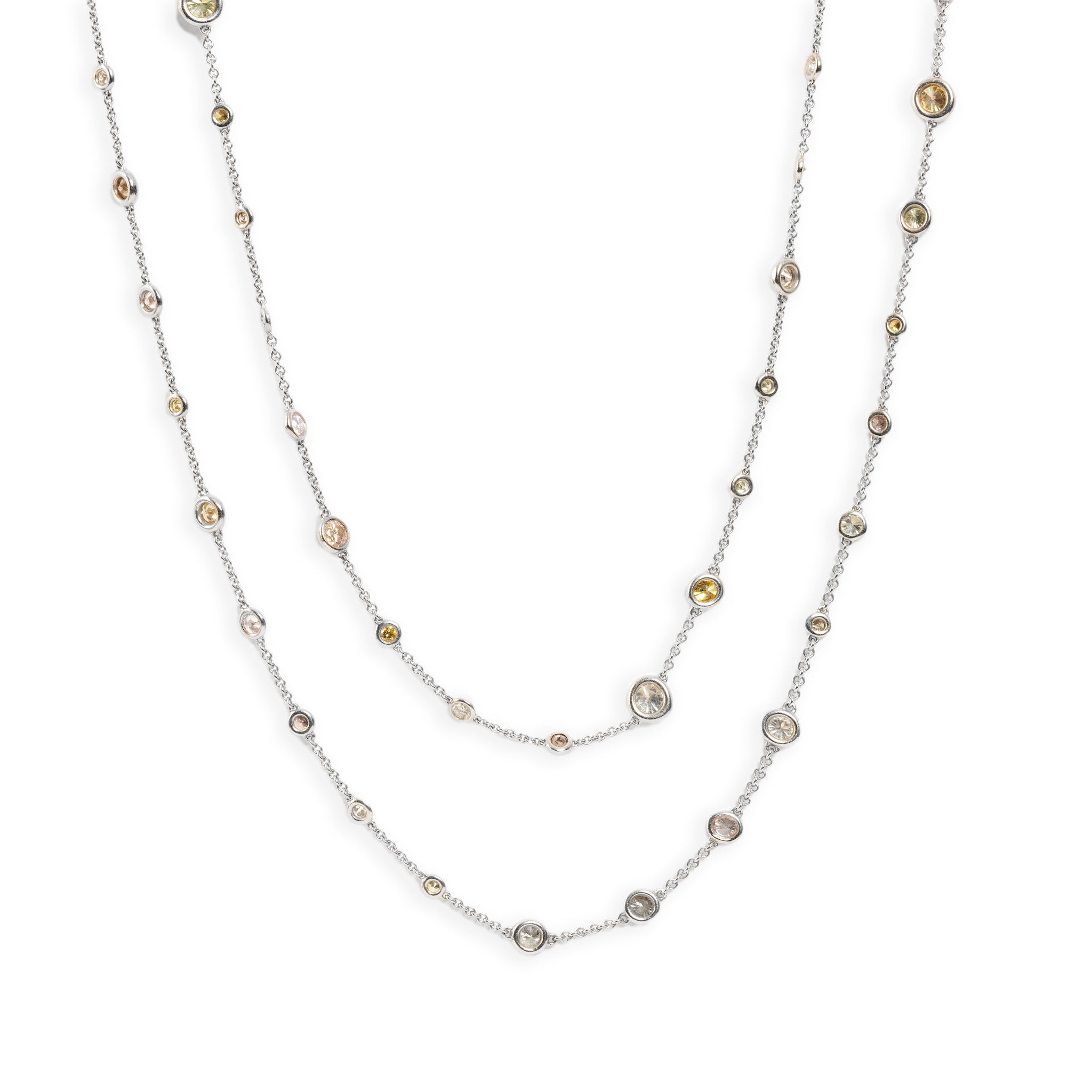 Multi-Color Diamond By The Yard Necklace, 9.92ct in 18k White Gold, front view