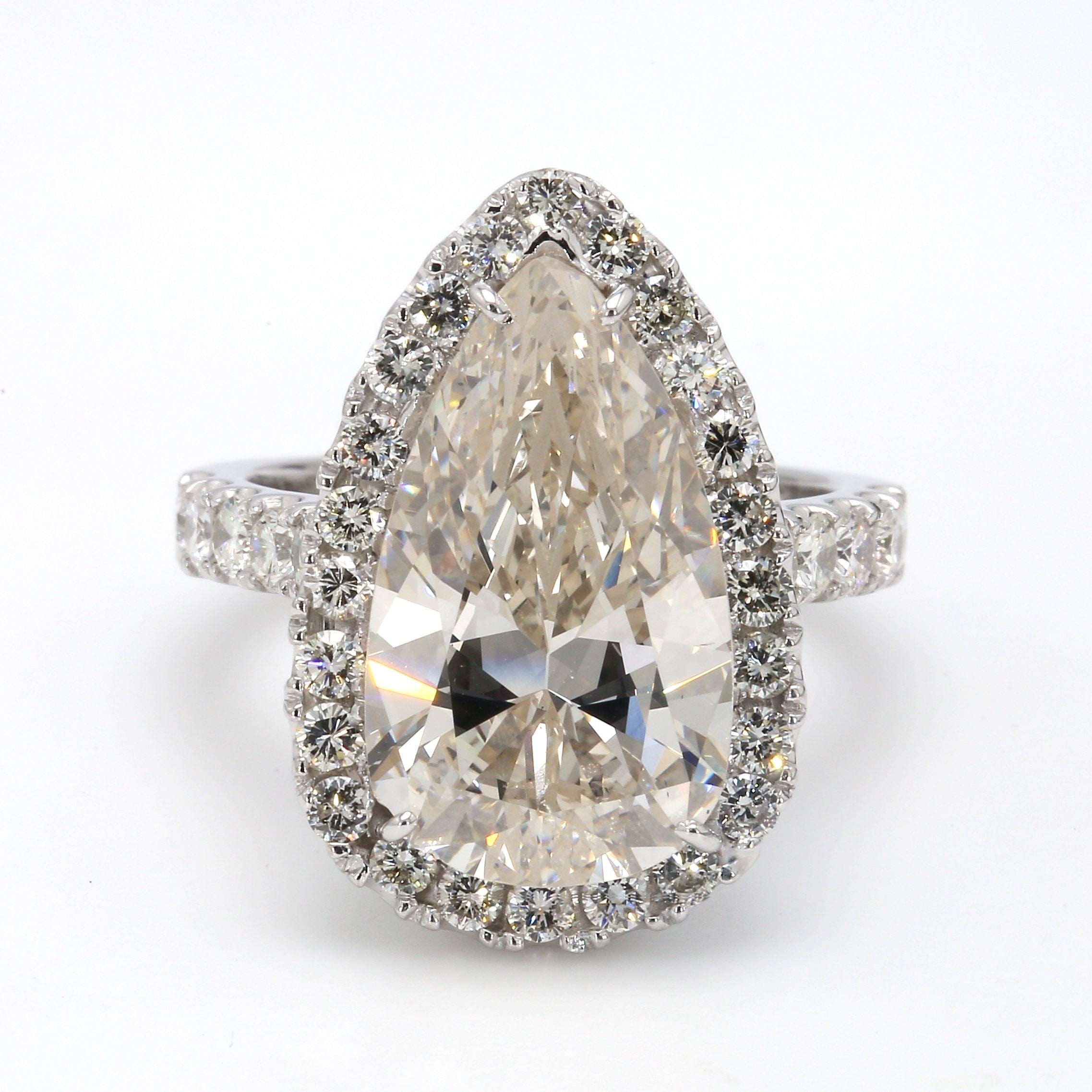 Pear-Shaped Diamond Halo Ring in 18k White Gold, front view